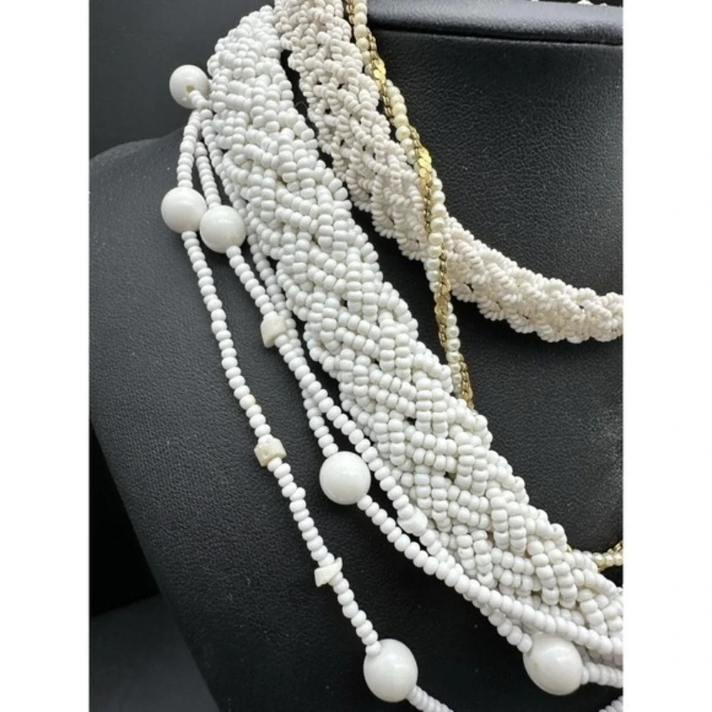 Vintage Lot Marvella Faux Pearl Twisted Braided Beaded‎ Necklaces Gold Tone